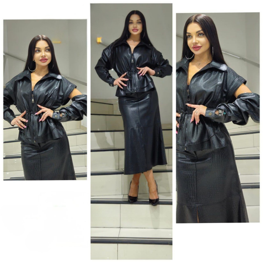 Style 4653 | Leather Crocodile Coat
